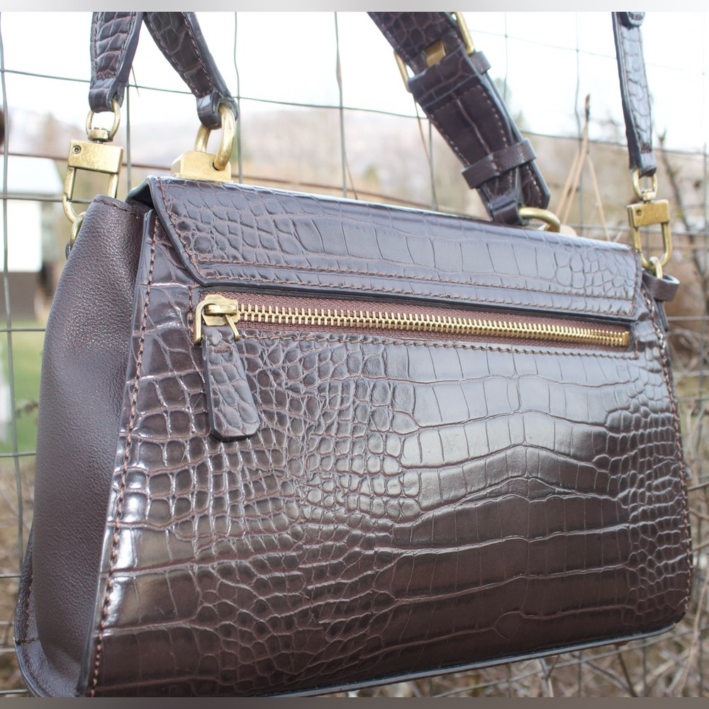 Guess Brown/Black Croc-Embossed Crossbody Bag with Gold Hardware - Picture 9 of 11